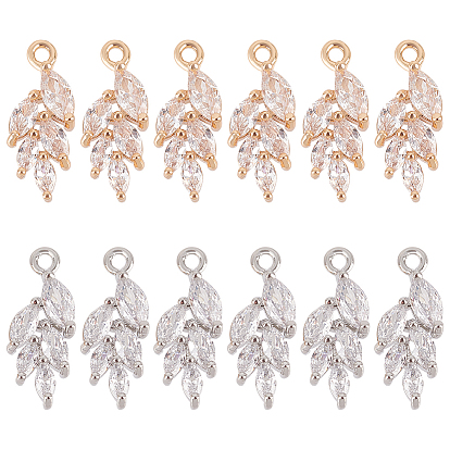 12 шт. 2 цвета латунные подвески из прозрачного кубического циркония с микропаве, очарование листа