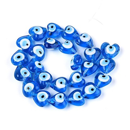 Сердце сглаза Lampwork бисера пряди, 13~15x15x9 мм, отверстие : 2 мм, около 24 шт / нитка, 11.4 дюйм