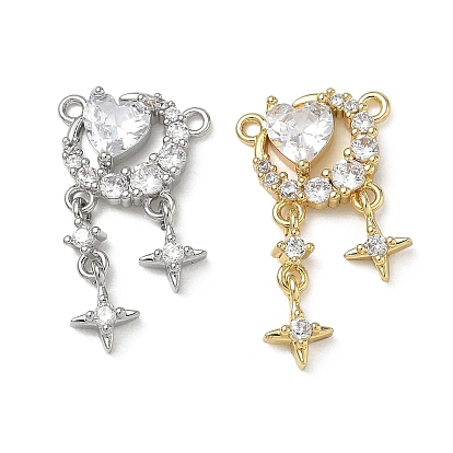 Liens de composant de lustre en laiton zircon cubique micro micro pavé, cœur avec étoile et pompon