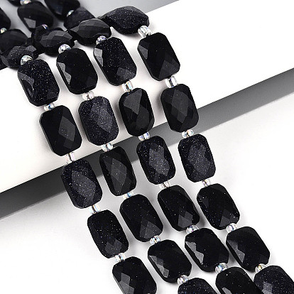 Синтетический синий авантюрин бисер нитей, прямоугольные, граненые, с бисером