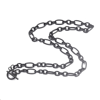 Ion Plating(IP) 304 Stainless Steel Figaro Chain Necklaces, with Toggle Clasps