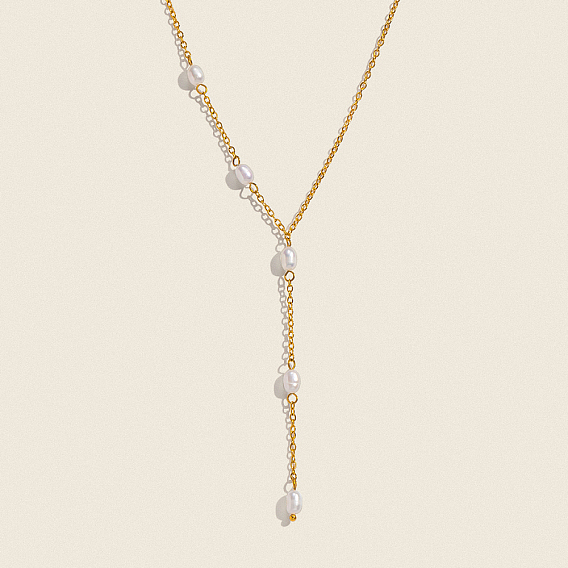 Элегантные 304 цепочки из нержавеющей стали и натурального пресноводного жемчуга с рисунком риса для женщин, белые