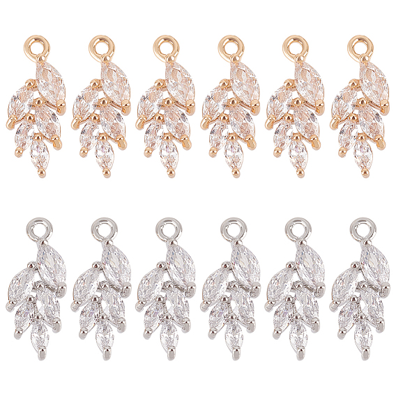 12 шт. 2 цвета латунные подвески из прозрачного кубического циркония с микропаве, очарование листа