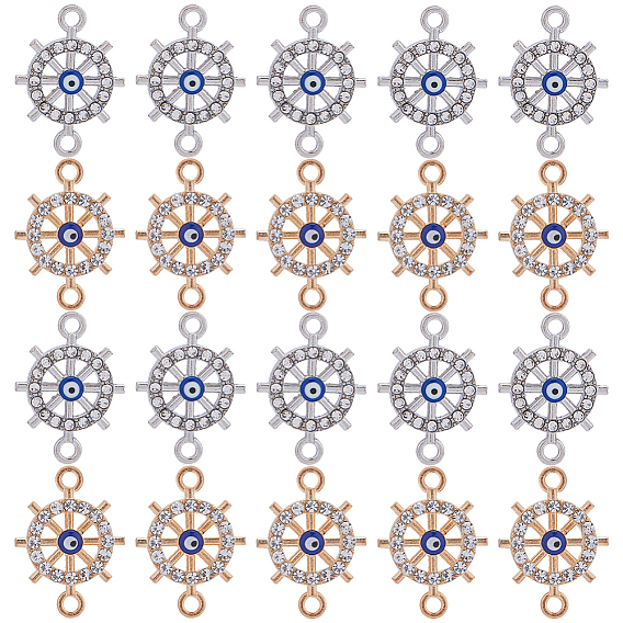 32 шт. 2 цвета сплава, кристаллы и стразы, подвески-коннекторы, с голубой эмалью, Шлем связывает с дурным глазом