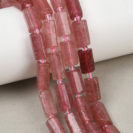 Природного кварца клубники нитей бисера, колонка, граненые, с бисером