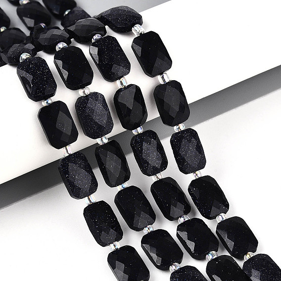 Синтетический синий авантюрин бисер нитей, прямоугольные, граненые, с бисером