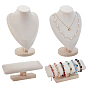 2Pcs Velvet Bracelet Display Holder and 2Pcs Necklace Display Stands, with Wood Base, for Jewelry Organizer Holder