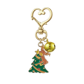 Christmas Tree & Deer Alloy Enamel Pendant Keychain, with Brass Bell