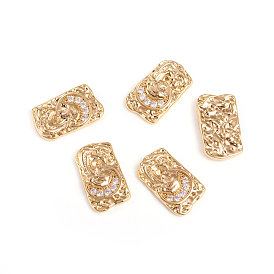 Brass Micro Pave Clear Cubic Zirconia Pendants, Textured, Rectangle with Portrait