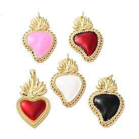 Rack Plating Brass Enamel Pendants, Cadmium Free & Lead Free, Long-Lasting Plated, Real 18K Gold Plated, Sacred Heart Charm