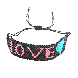 Miyuki Seed Braided Bead Bracelet, Word Love Heart Friendship Bracelet for Women