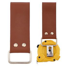 2Pcs Leather Tape Measure Holder for Belt, Tool Carry Belt Clips, with Alloy Findings, Light Gold
