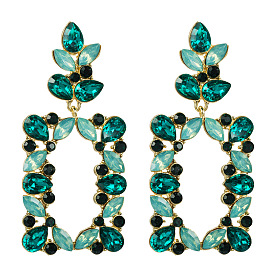 Sparkling Multilayer Alloy Square Earrings with Rhinestones for Trendy Women