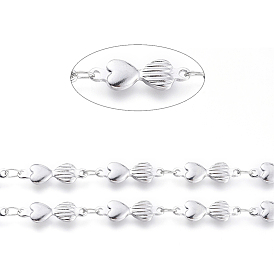 304 Stainless Steel Link Chains, Soldered, with Spool, Heart with Heart