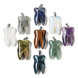 Gemstone Pendants, with Stainless Steel Color Stainless Steel Findings, Tooth Charms