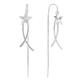 925 Sterling Silver Star with Chain Tassel Dangle Earrings, Long Drop Ear Thread for Women