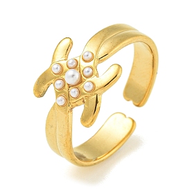 Ионное покрытие (ip) 304 манжета из нержавеющей стали открытые кольца, с ABS имитации жемчуга, украшения для женщин, бантом