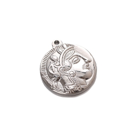 304 Stainless Steel Coin Pendants, Flat Round with Men Charm