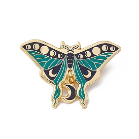 Moth With Moon Phase Enamel Pin, Golden Brass Brooch for Backpack Clothes