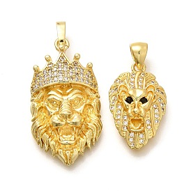 Rack Plating Brass Micro Pave Cubic Zirconia Enamel Pendants, Long-Lasting Plated, Lead Free & Cadmium Free, Lion Charms