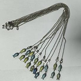 10Pcs Full Plated Frosted Electroplate Glass Fish Beads Ceiling Fan Pull Chain Extenders, with Iron Ball Chain