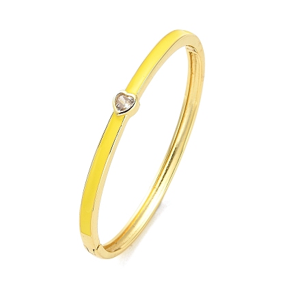 Brass Pave Clear Cubic Zirconia Heart Hinged Bangles for Women