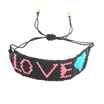 Miyuki Seed Braided Bead Bracelet, Word Love Heart Friendship Bracelet for Women