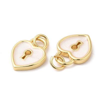 Real 16K Gold Plated Brass Enamel Charms, with Jump Ring, Heart Lock Charms