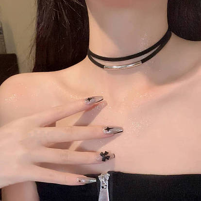 Готический цинковый сплав трубка черный бархат двухслойные колье чокер для женщин