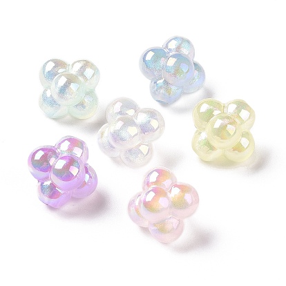 UV Plating Rainbow Iridescent Acrylic Beads, with Glitter Powder, Cross