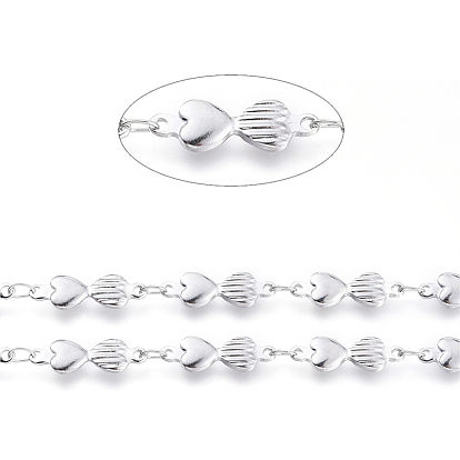 304 Stainless Steel Link Chains, Soldered, with Spool, Heart with Heart