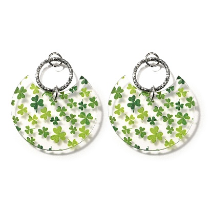 Печатные акриловые подвески, сплющенный и клеверный, с платиновой петлей