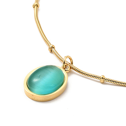 Овальное колье с имитацией кошачьего глаза и круглыми змеиными цепочками, ионное покрытие (ip) 304 ювелирные изделия из нержавеющей стали для женщин