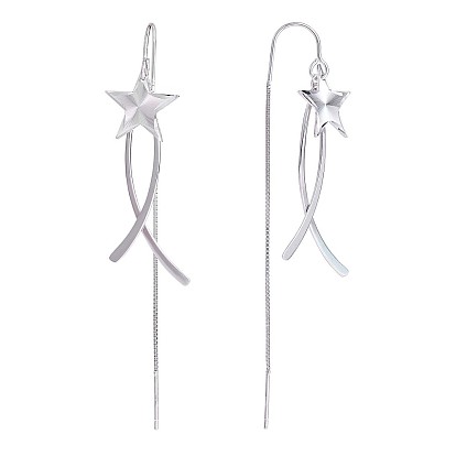 925 aretes colgantes de plata esterlina con estrella y borla de cadena, hilo de oreja de gota larga para mujer