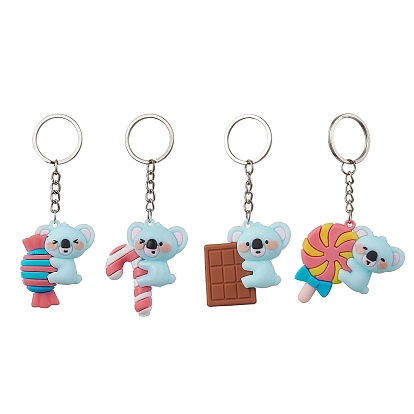 Llavero de plástico de pvc con koala de caramelo de dibujos animados, con llaveros de hierro.