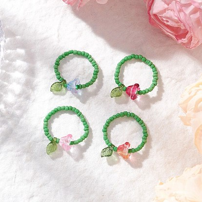 Стеклянные бусины с акриловыми подвесками кольца на пальцы, цветок