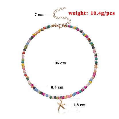 Colorful Beaded Necklace with Butterfly and Starfish Pendant for Women's Elegant Style
