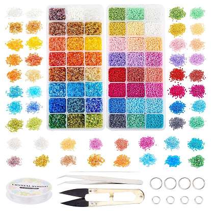 Наборы для изготовления эластичных браслетов своими руками, со стеклянными бисеринами, Эластичная кристальная нить, пинцет из нержавеющей стали и иглы для бисероплетения, острые ножницы стали