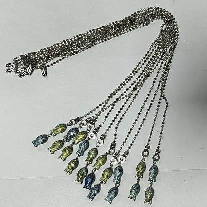 10Pcs Full Plated Frosted Electroplate Glass Fish Beads Ceiling Fan Pull Chain Extenders, with Iron Ball Chain