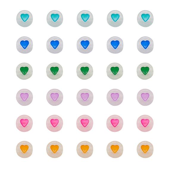 300Pcs Luminous Acrylic Beads, Flat Round with Heart