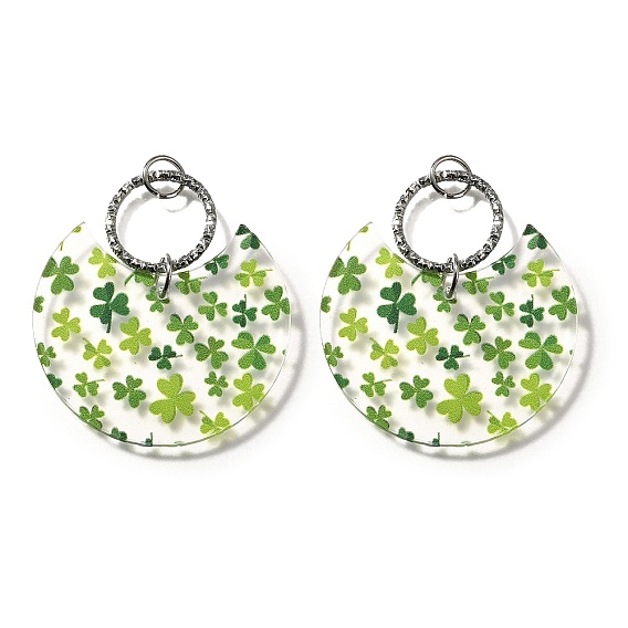 Печатные акриловые подвески, сплющенный и клеверный, с платиновой петлей