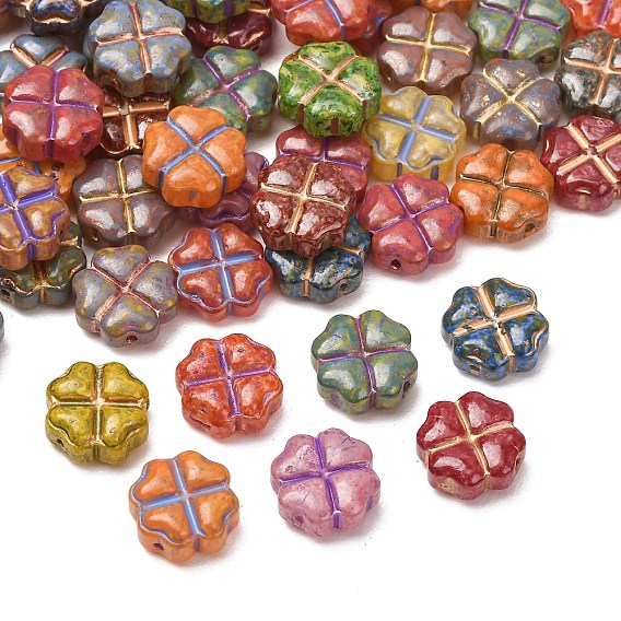 Handmade Lampwork Beads, Clover, Golden Metal Enlaced