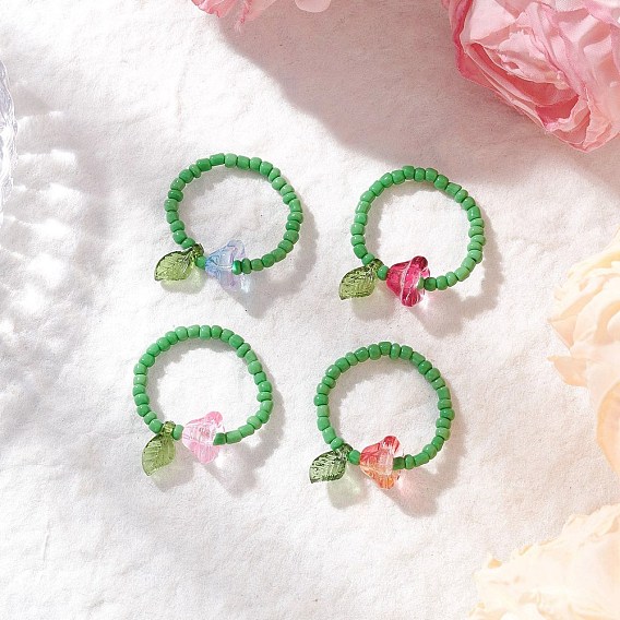 Стеклянные бусины с акриловыми подвесками кольца на пальцы, цветок