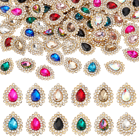 72шт 12 цвета пришиваем стразы, многожильные звенья из сплава цинка и стеклянных стразов, золотые, слеза