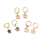 Golden Brass Huggie Hoop Earring, with Brass Micro Cubic Zirconia Pendant, Star