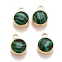 Faceted Natural Gemstone Charms, Ion Plating(IP) 304 Stainless Steel Settings, Real 18K Gold Plated, Flat Round