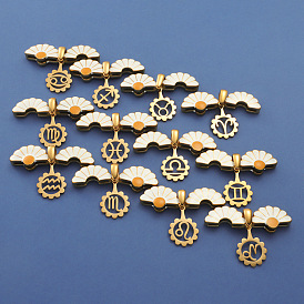 Opened 304 Stainless Steel Pendants, with Enamel, Real 18K Gold Plated, Daisy with Twelve Constellation