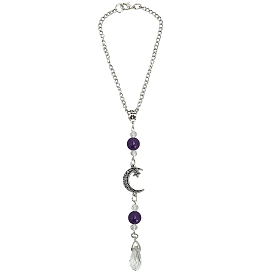 Подвесные украшения из натурального камня и сплава, со стеклянной подвеской в форме капли для автомобильных украшений, круглый, луна и звезда