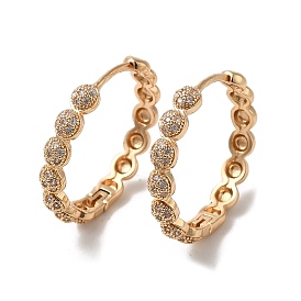 Brass Cubic Zirconia Hoop Earrings for Women, Flat Round