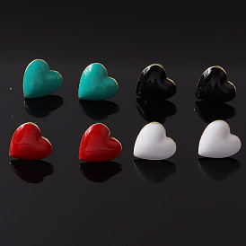 Chic Candy-Colored Drip Oil Earrings with Heart-Shaped Design in Copper-Plated Gold